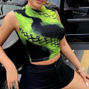 Sexy Tie Dye Lace Up Print Crop Tank Top